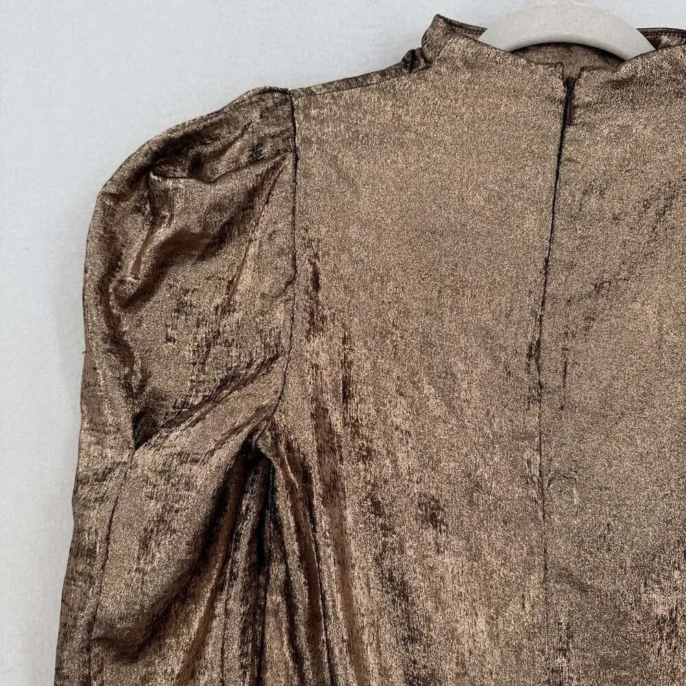 Future Collective Kahlana Barfield Brown Top XXS Bronze Metallic Puff Sleeve